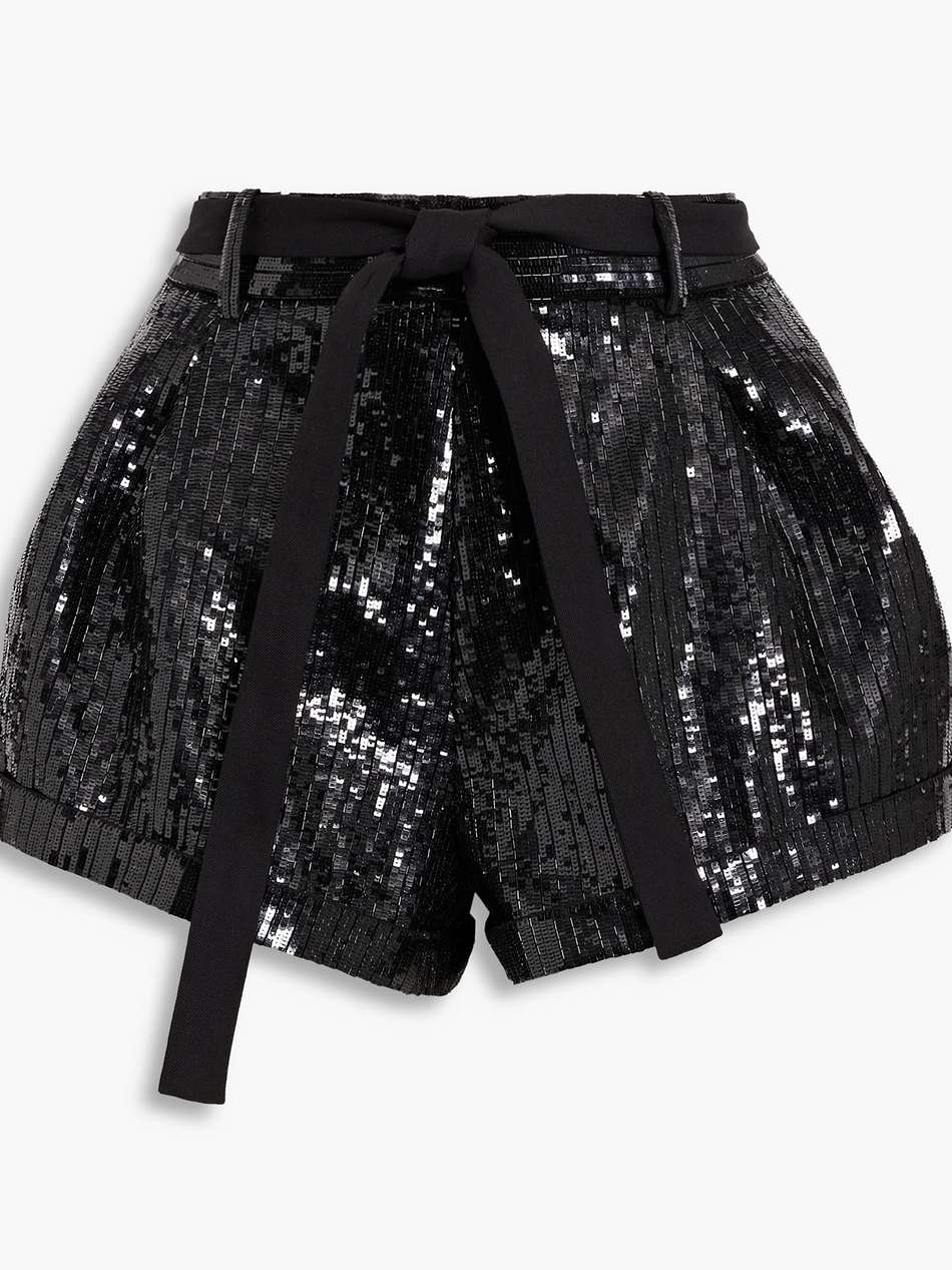 belted sequined wool shorts