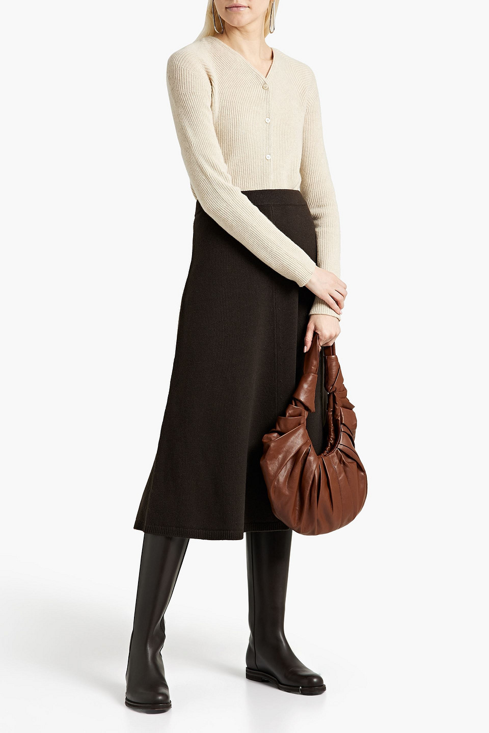 Joseph Wool Midi Skirt In Dark Green