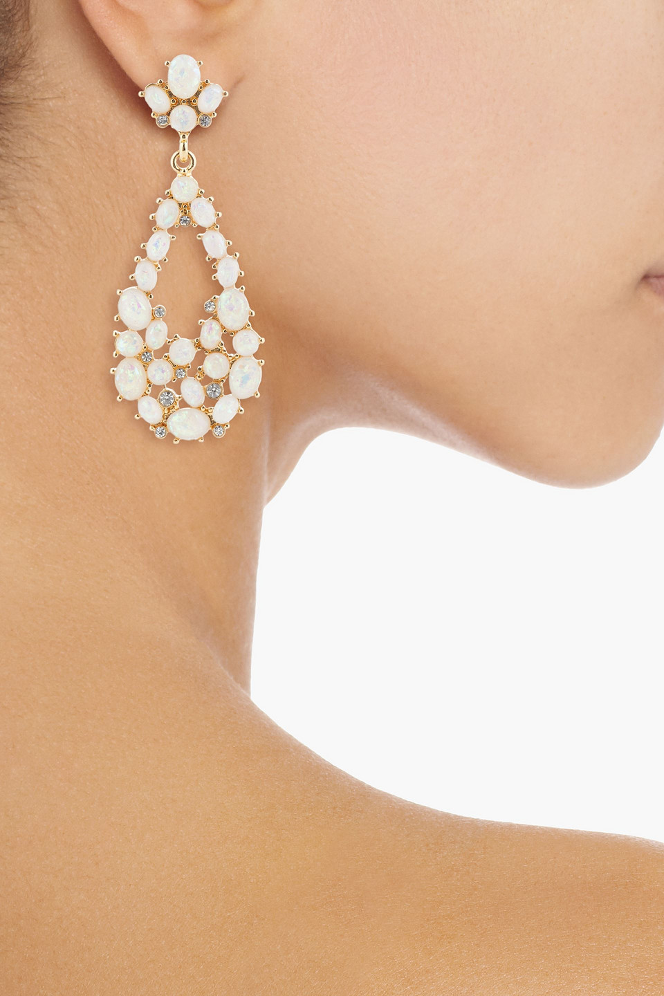 Kenneth Jay Lane Gold-tone Crystal, Resin, And Stone Earrings In White