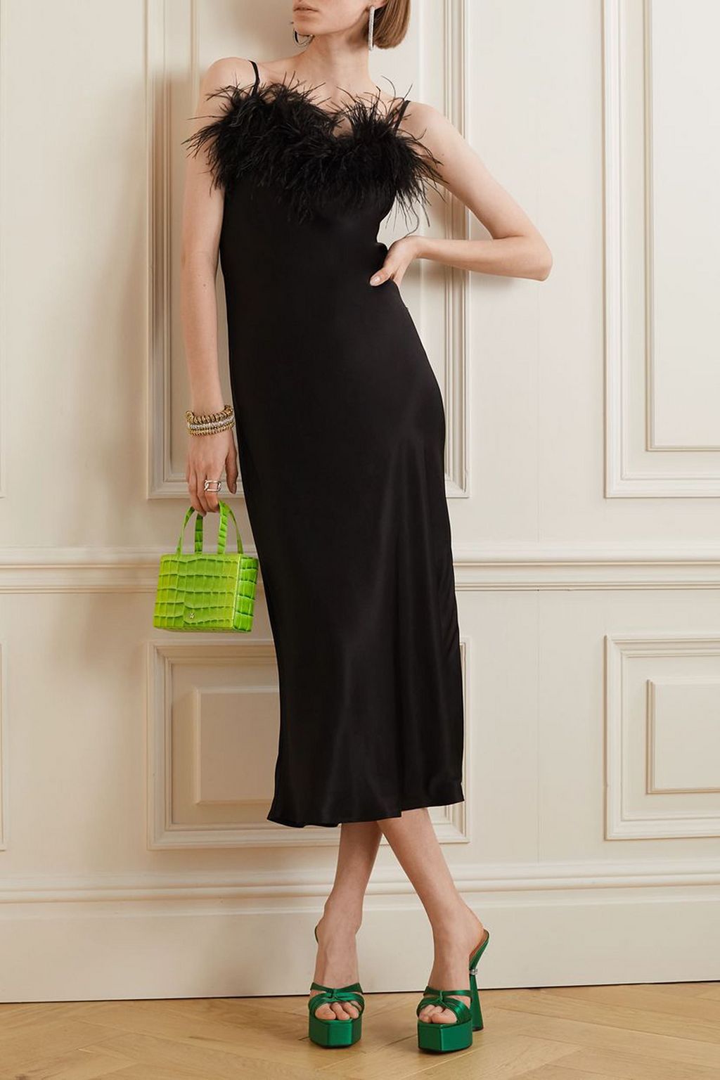 SLEEPER Boheme feather-trimmed LENZING™ ECOVERO™ satin chemise