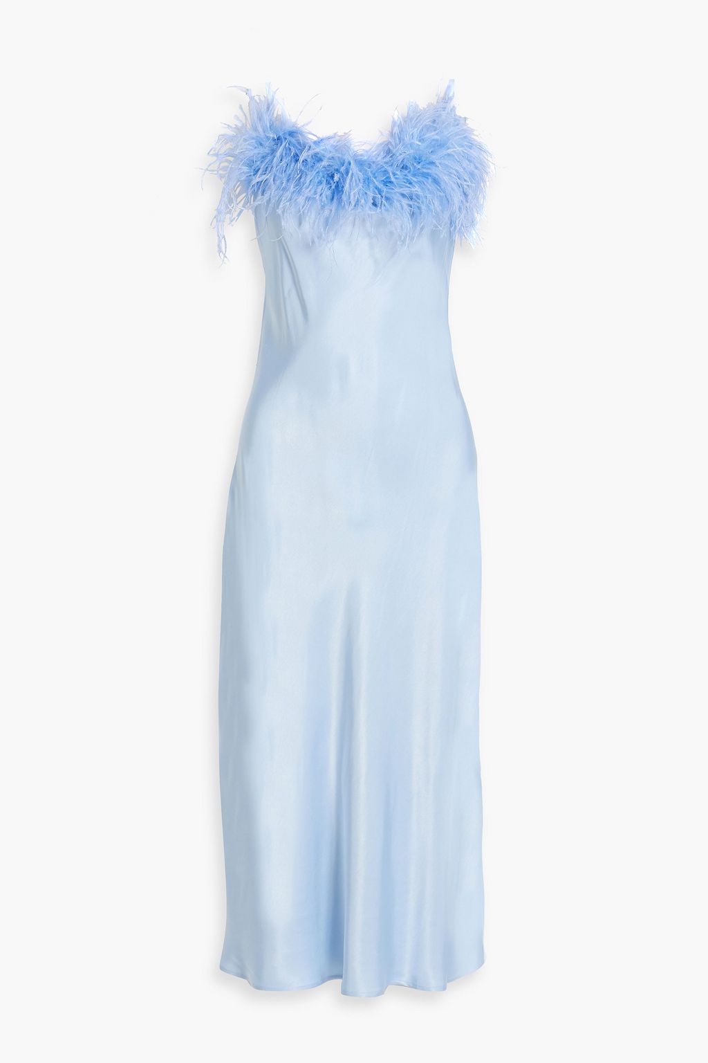 SLEEPER Feather-embellished satin midi slip dress