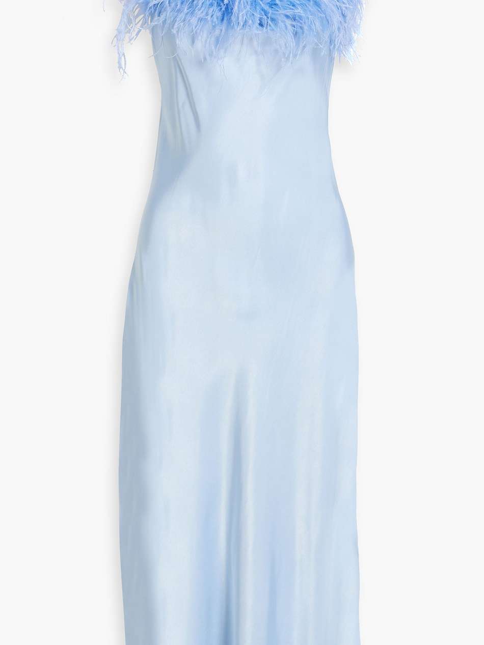 feather-embellished satin midi slip dress