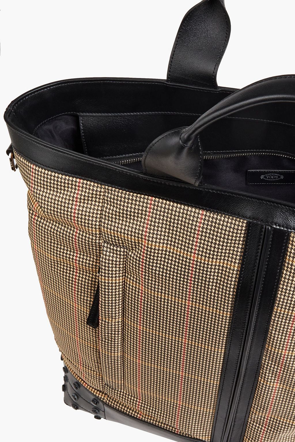 TOD'S Gommino studded houndstooth shell and leather tote
