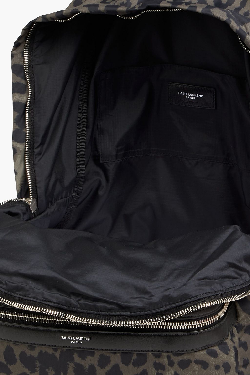 SAINT LAURENT City leather-trimmed leopard-print shell backpack