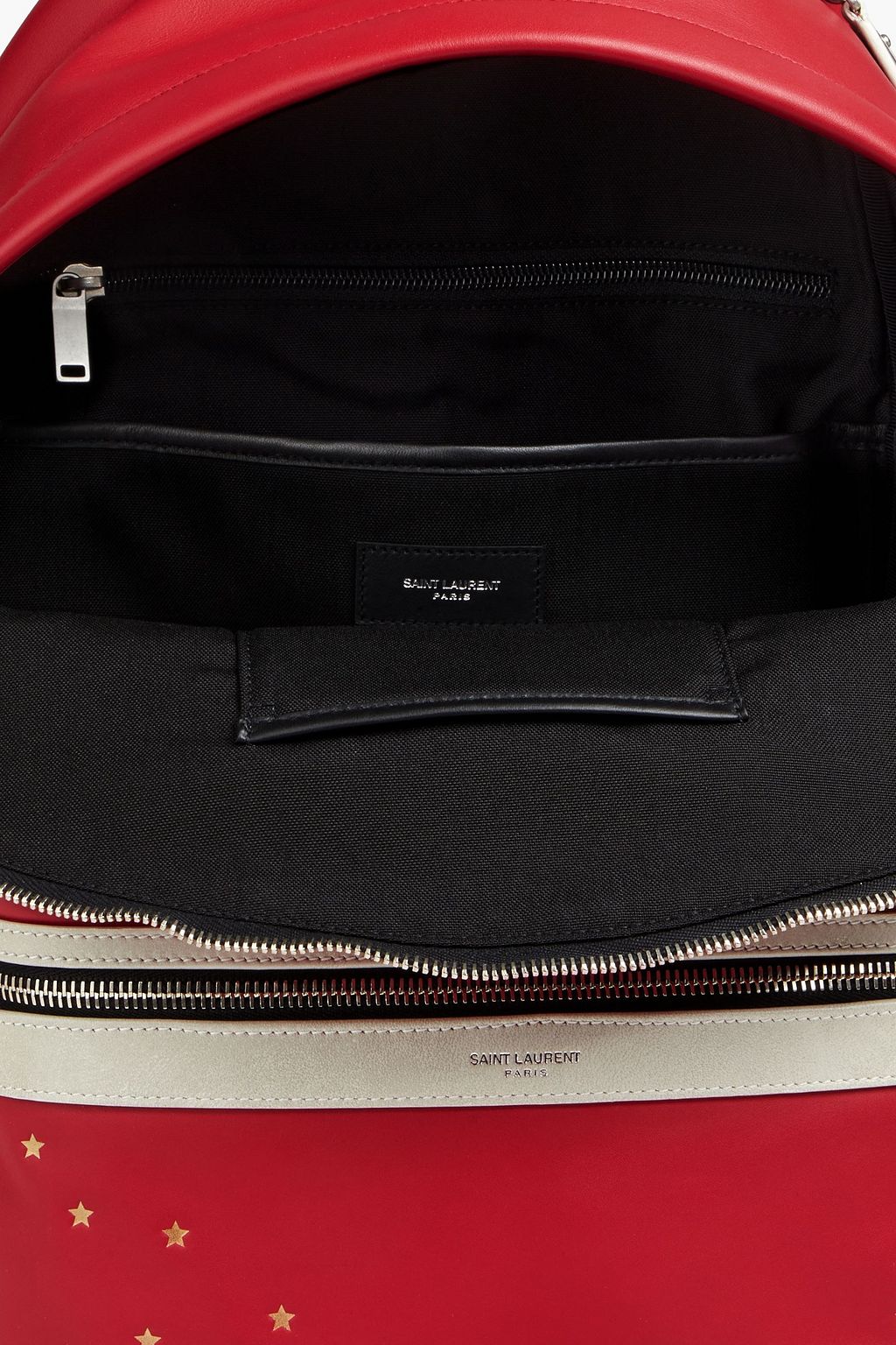 SAINT LAURENT City printed color-block leather and shell backpack