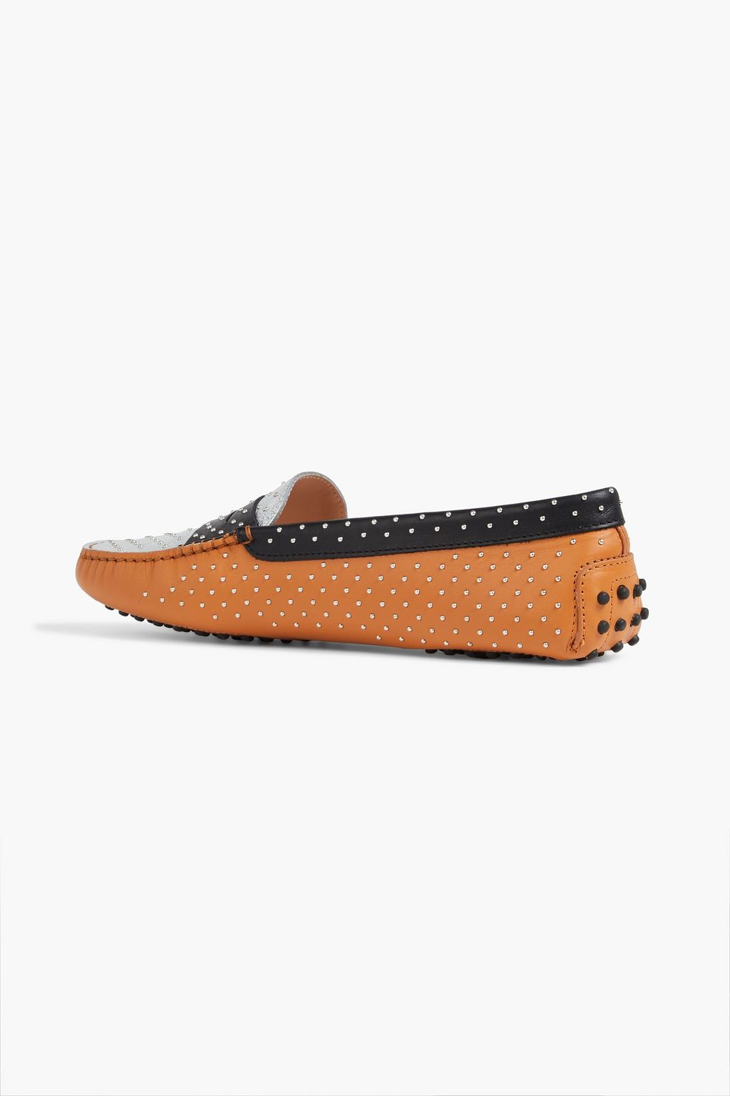 TOD'S Studded metallic smooth and pebbled-leather loafers
