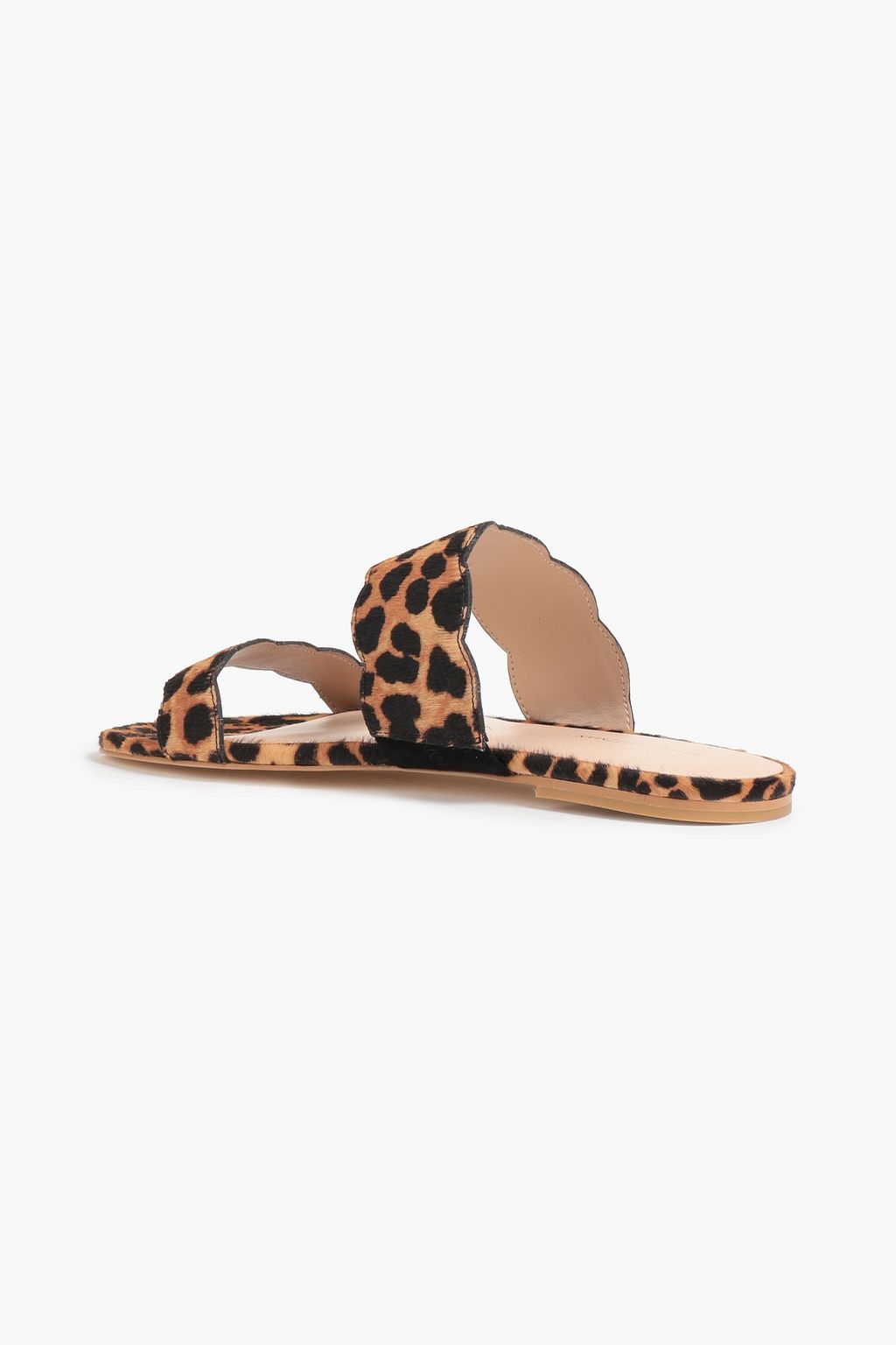 STUART WEITZMAN Santorini 스캘럽 디테일 레오파드 프린트 카프 헤어 샌들