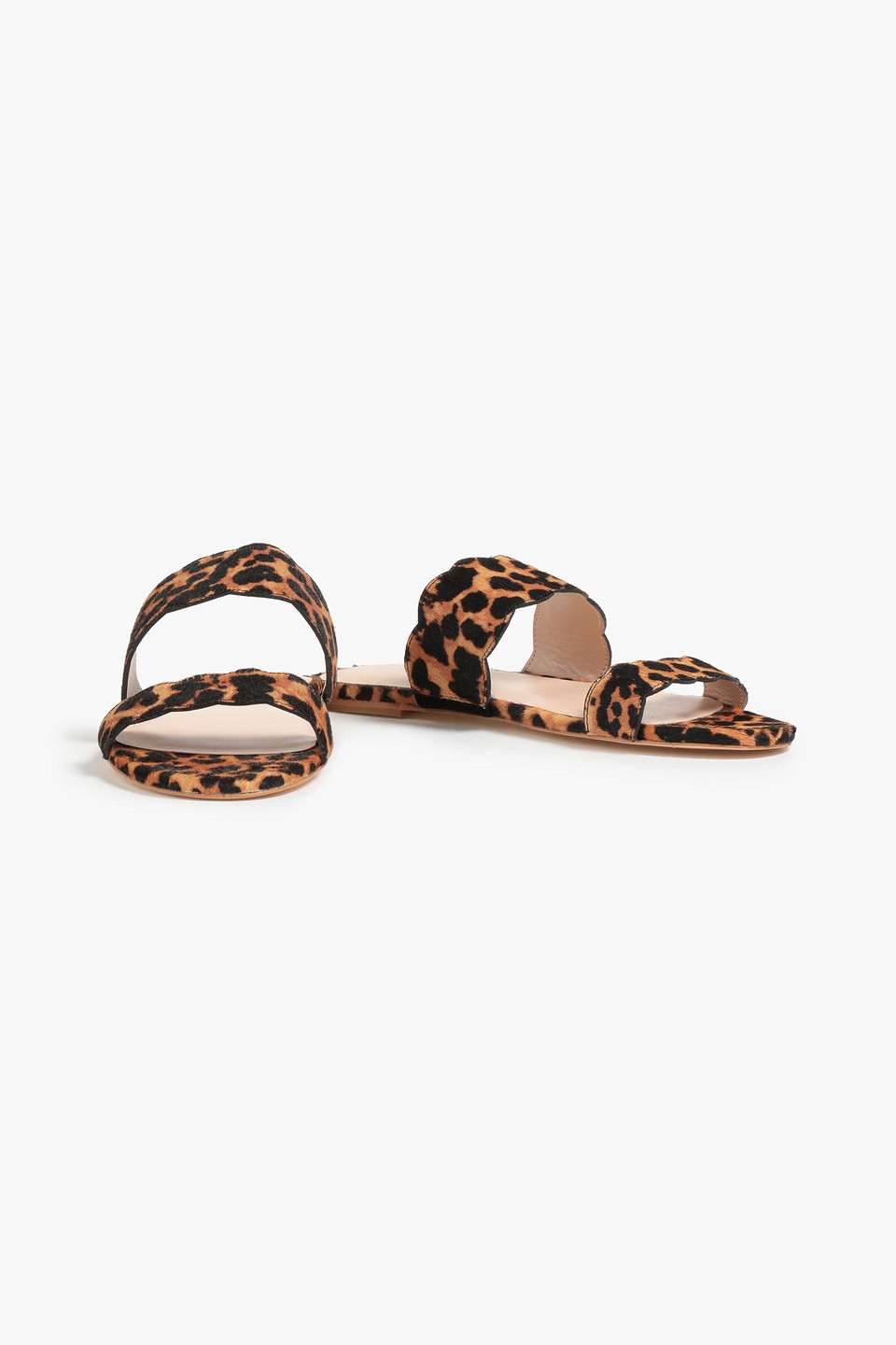 Shop Stuart Weitzman Santorini Scalloped Leopard-print Calf Hair Sandals In Camel