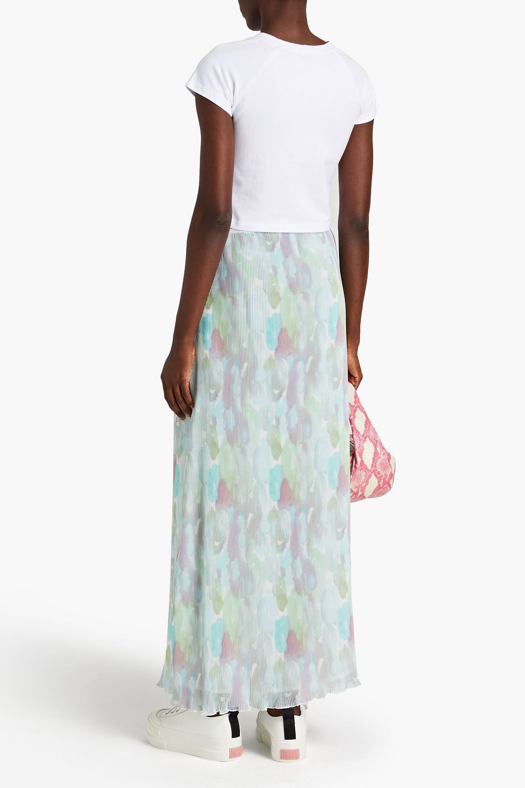 GANNI Printed plissé-georgette maxi skirt