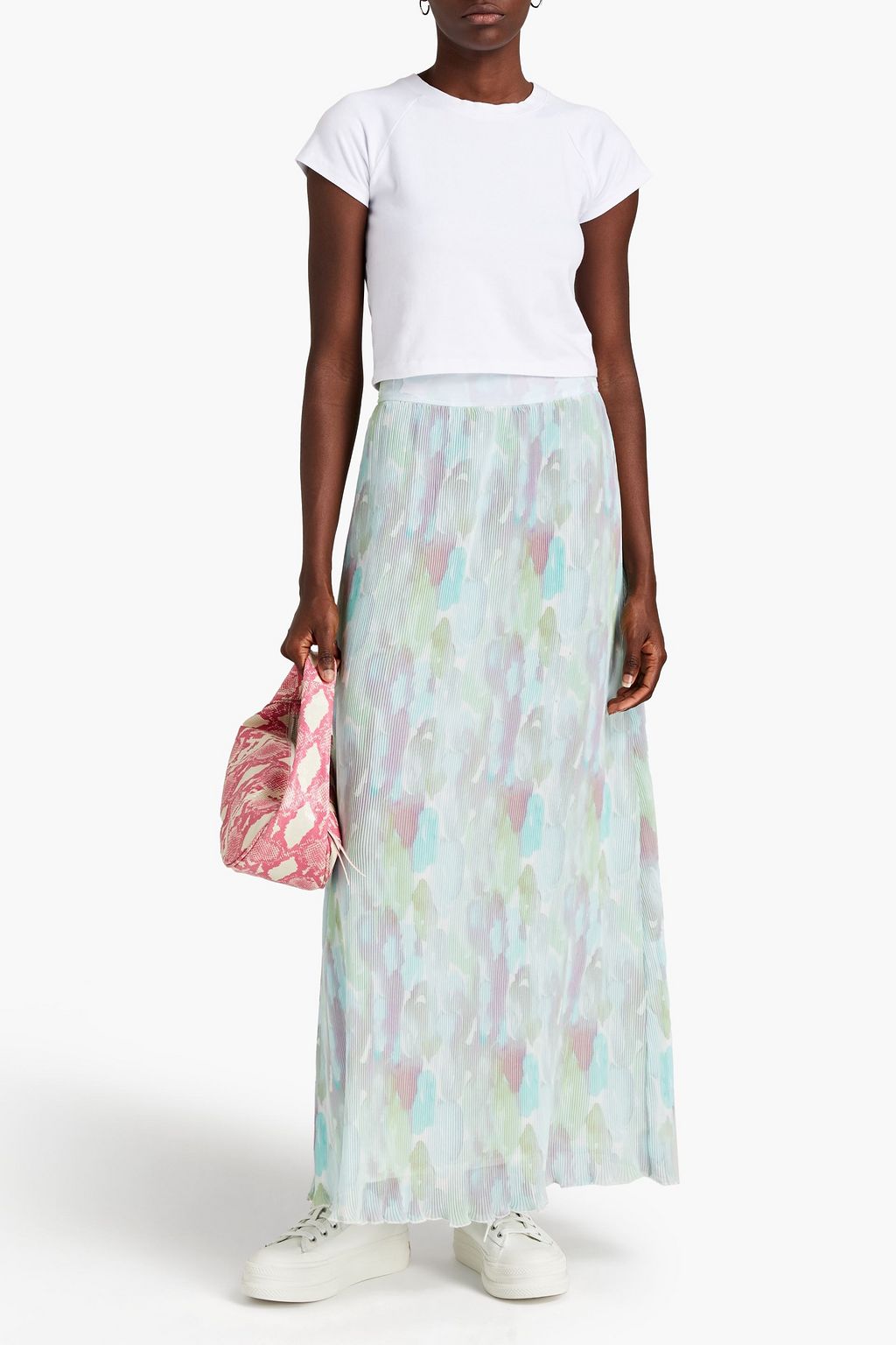 GANNI Printed plissé-georgette maxi skirt