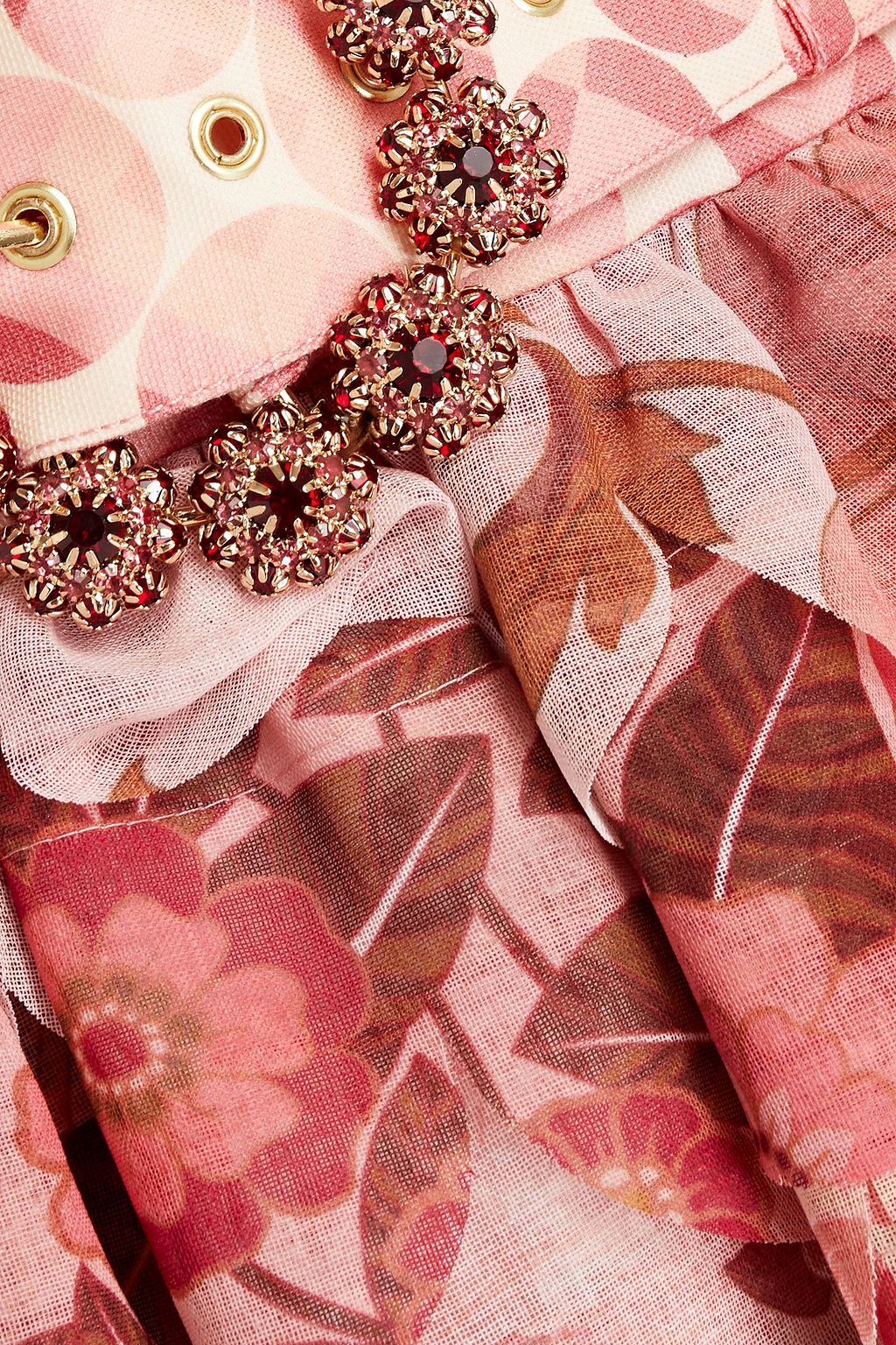 ZIMMERMANN Gestufter Maxirock aus Gaze mit floralem Print und Verzierung