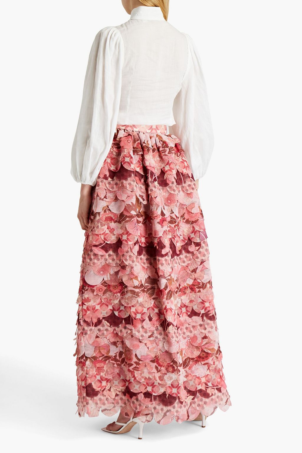ZIMMERMANN Gestufter Maxirock aus Gaze mit floralem Print und Verzierung