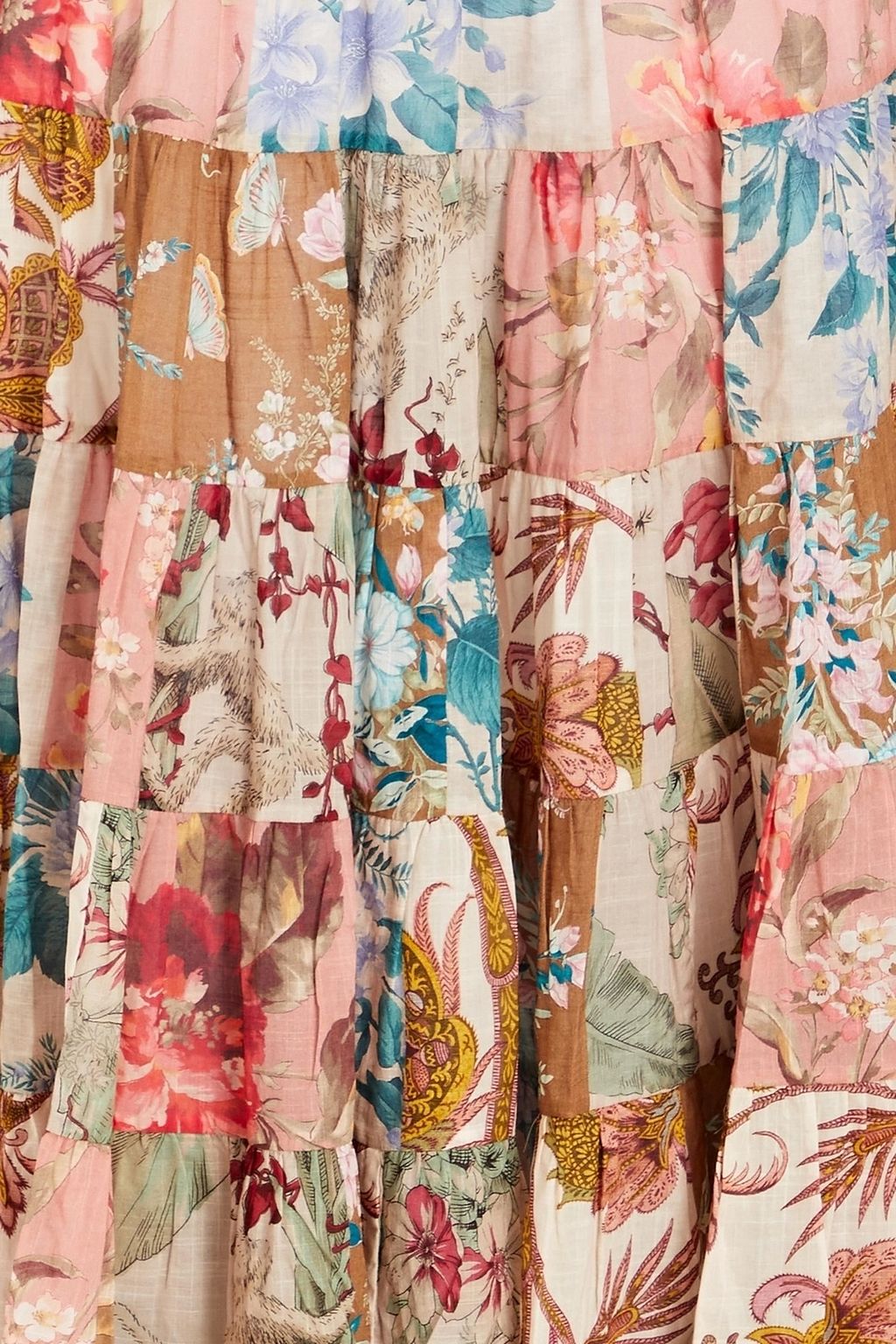 ZIMMERMANN Geraffter Midirock aus Baumwoll-Voile mit floralem Print und Verzierung