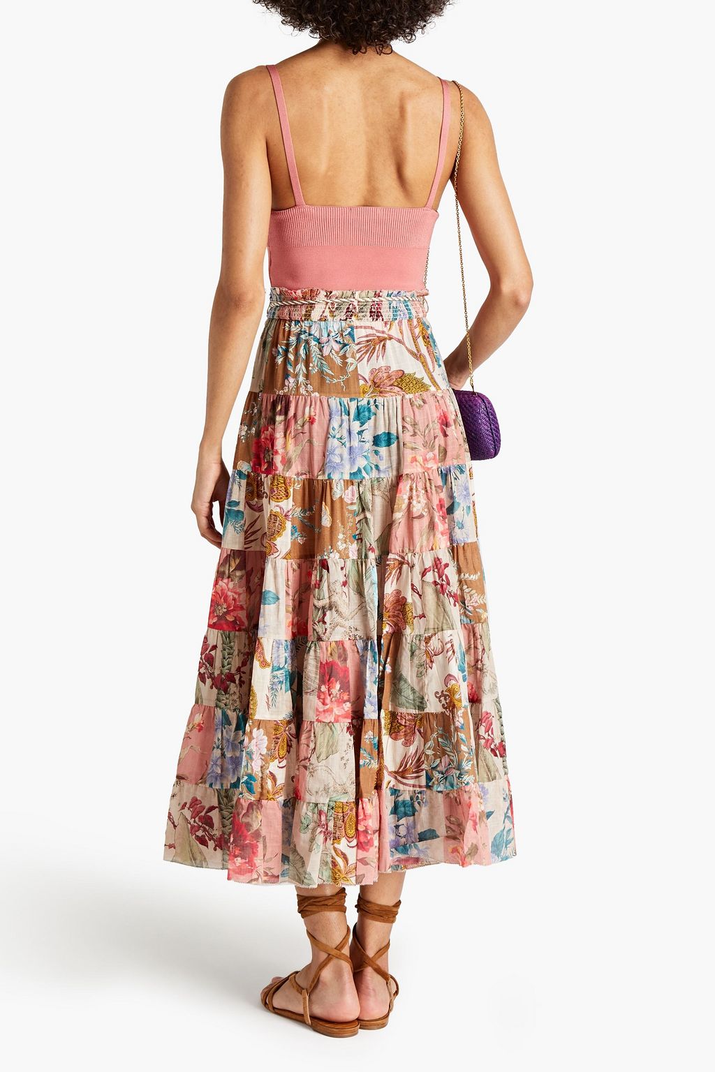 ZIMMERMANN Geraffter Midirock aus Baumwoll-Voile mit floralem Print und Verzierung