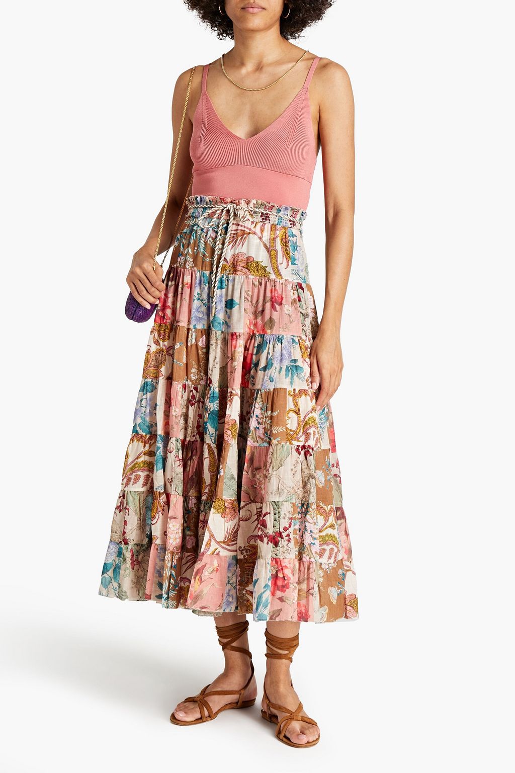 ZIMMERMANN Geraffter Midirock aus Baumwoll-Voile mit floralem Print und Verzierung