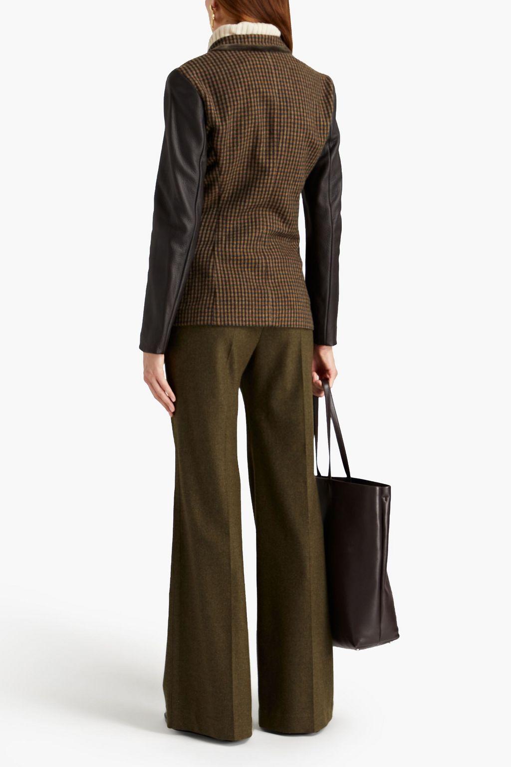 ETRO Leather-paneled checked cashmere blazer
