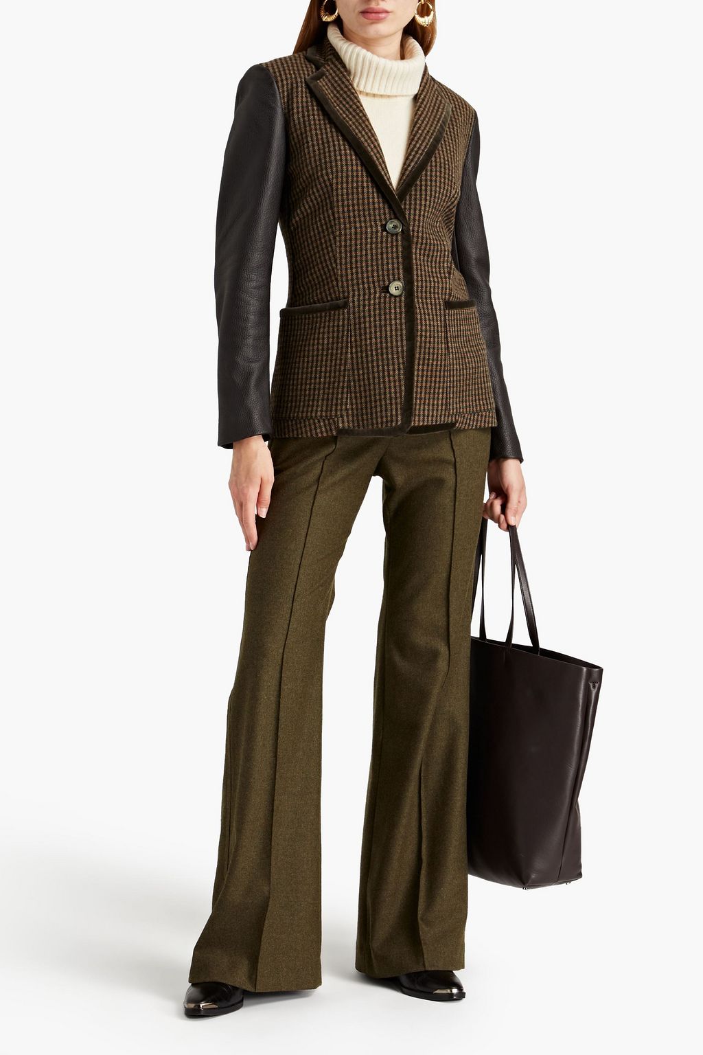 ETRO Leather-paneled checked cashmere blazer