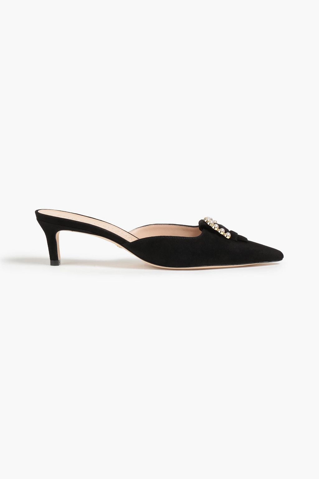 STUART WEITZMAN Pearl Buckle embellished suede mules | THE OUTNET