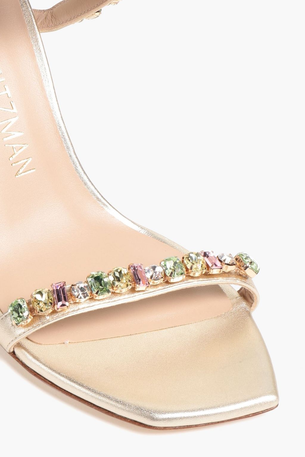 STUART WEITZMAN Jaide 100 crystal-embellished metallic leather sandals