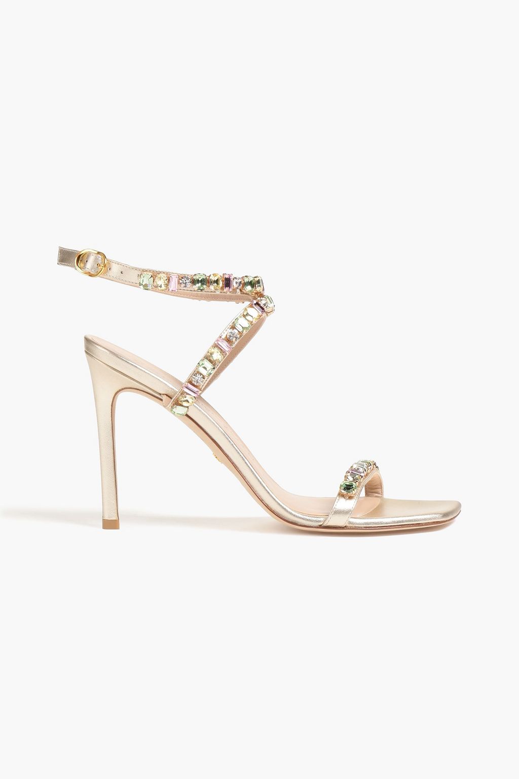 STUART WEITZMAN Jaide 100 crystal-embellished metallic leather sandals ...