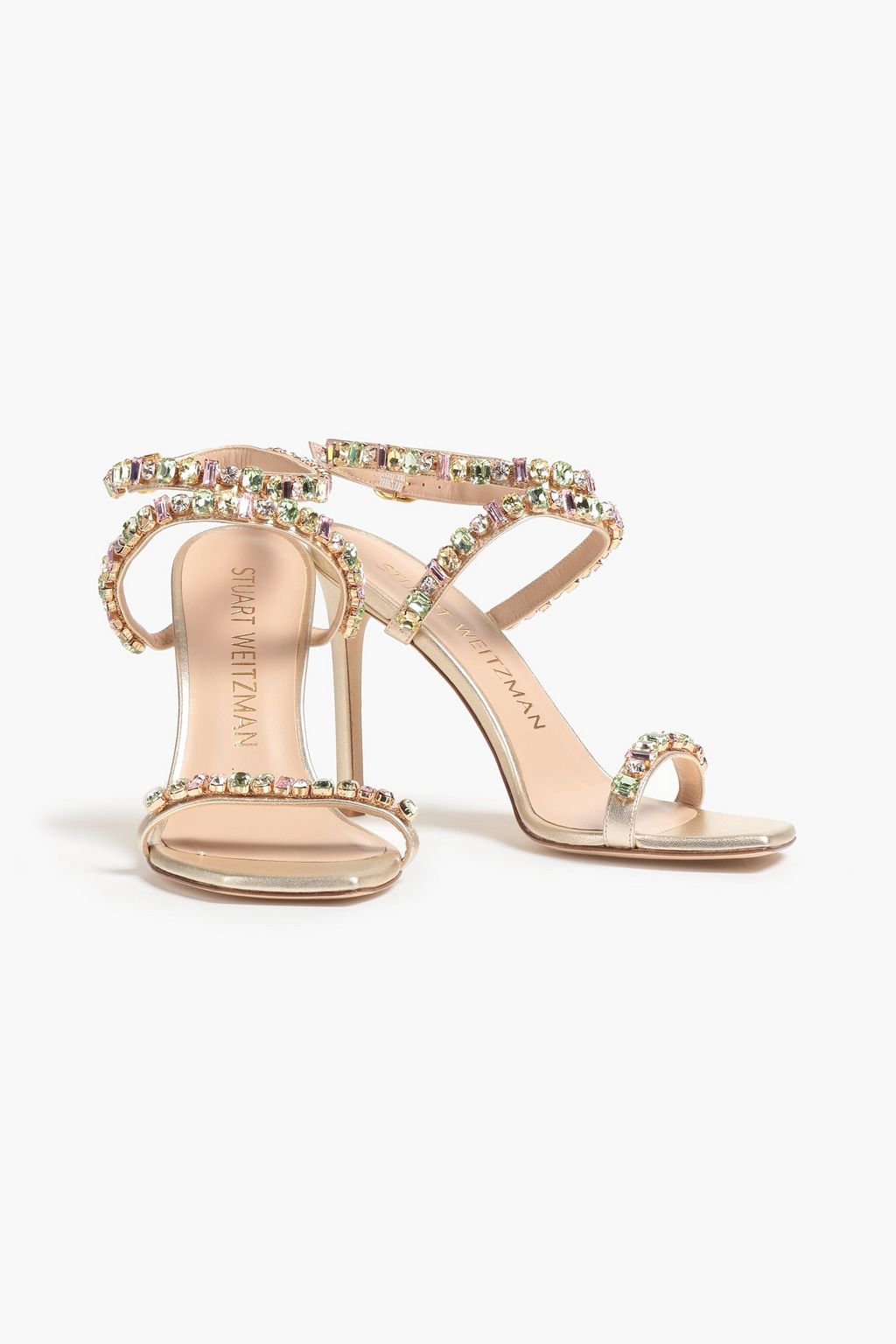 STUART WEITZMAN Jaide 100 crystal-embellished metallic leather sandals