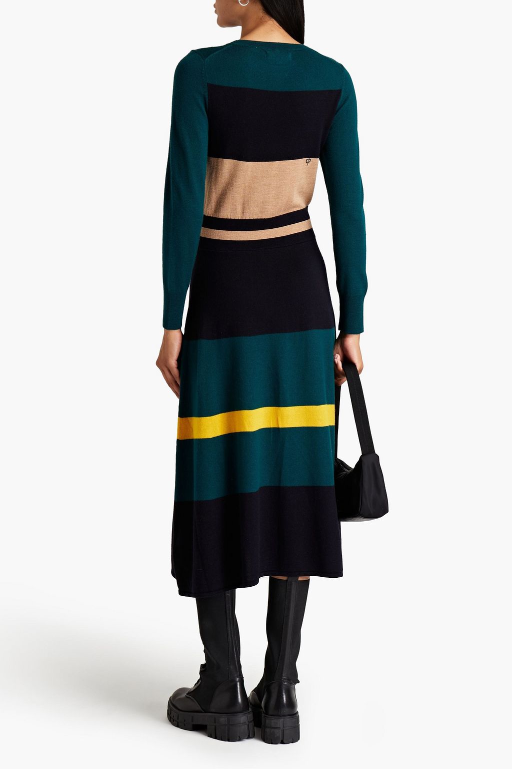 CHINTI & PARKER Embroidered striped merino wool midi dress