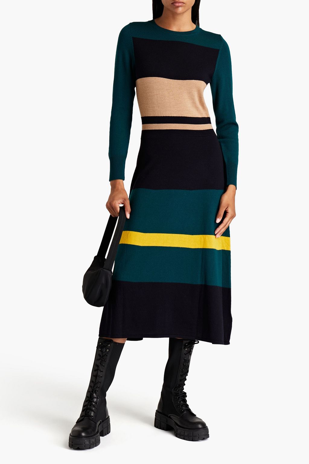 CHINTI & PARKER Embroidered striped merino wool midi dress