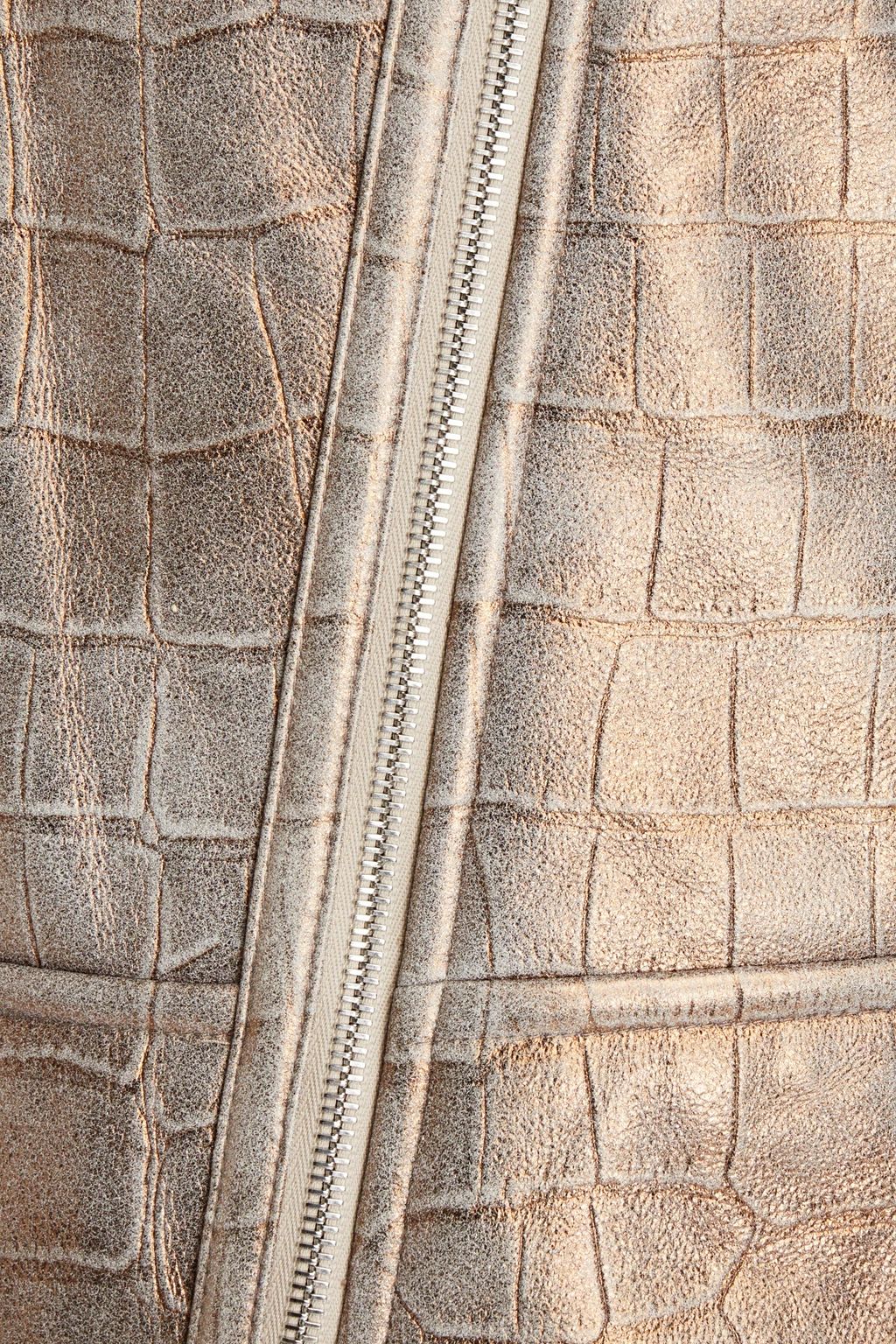 YVES SALOMON Metallic croc-effect shearling biker jacket