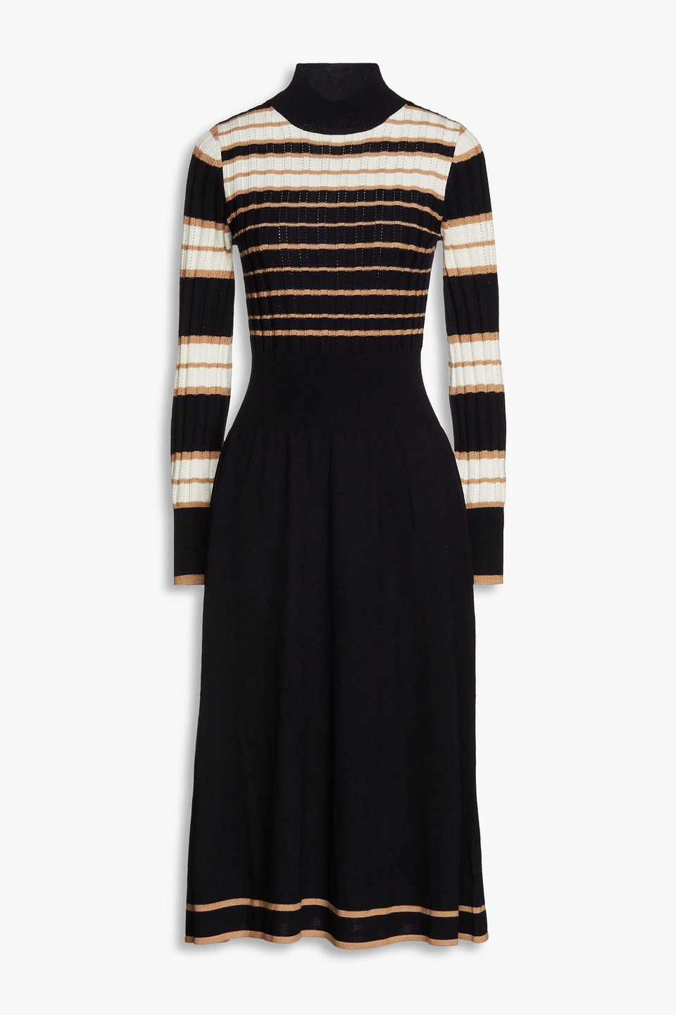 Chinti & Parker Ribbed Pointelle-knit Wool Midi Dress In Midnight Blue