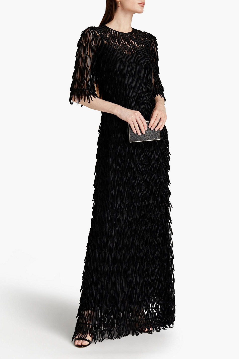 Dolce & Gabbana Fringed Tulle Maxi Dress In Black