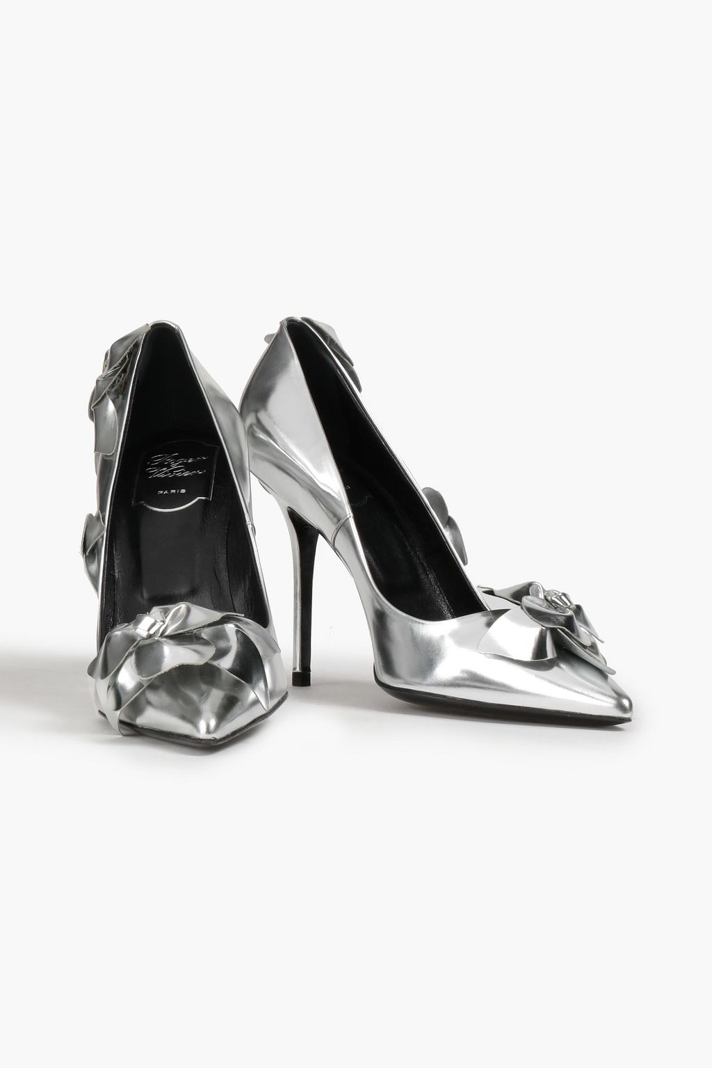 ROGER VIVIER Floral-appliquéd mirrored-leather pumps
