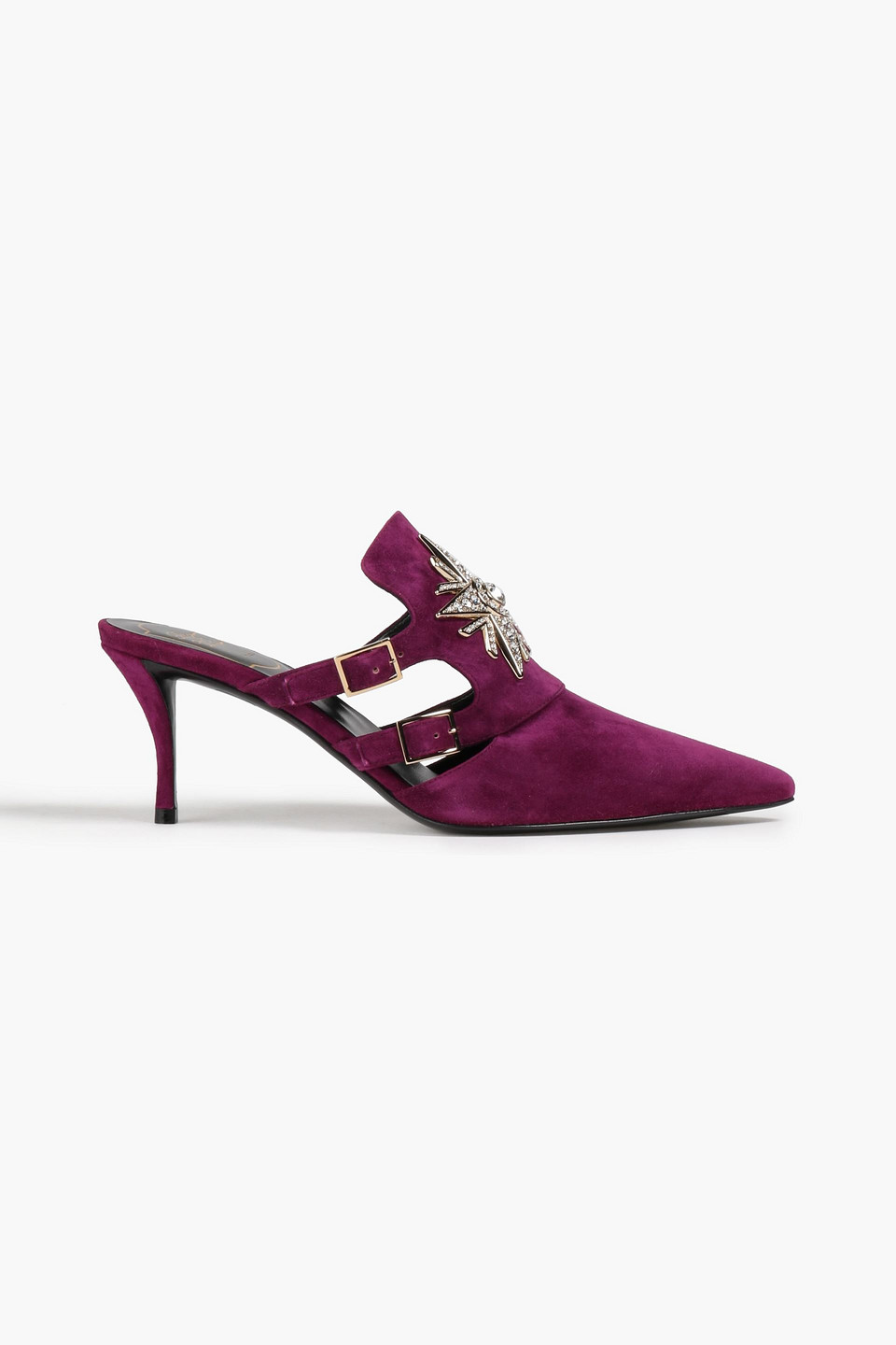 Embellished suede mules