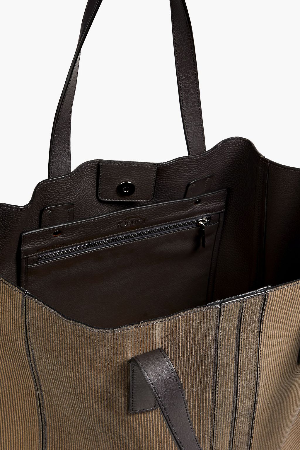 TOD'S Striped textured-suede tote