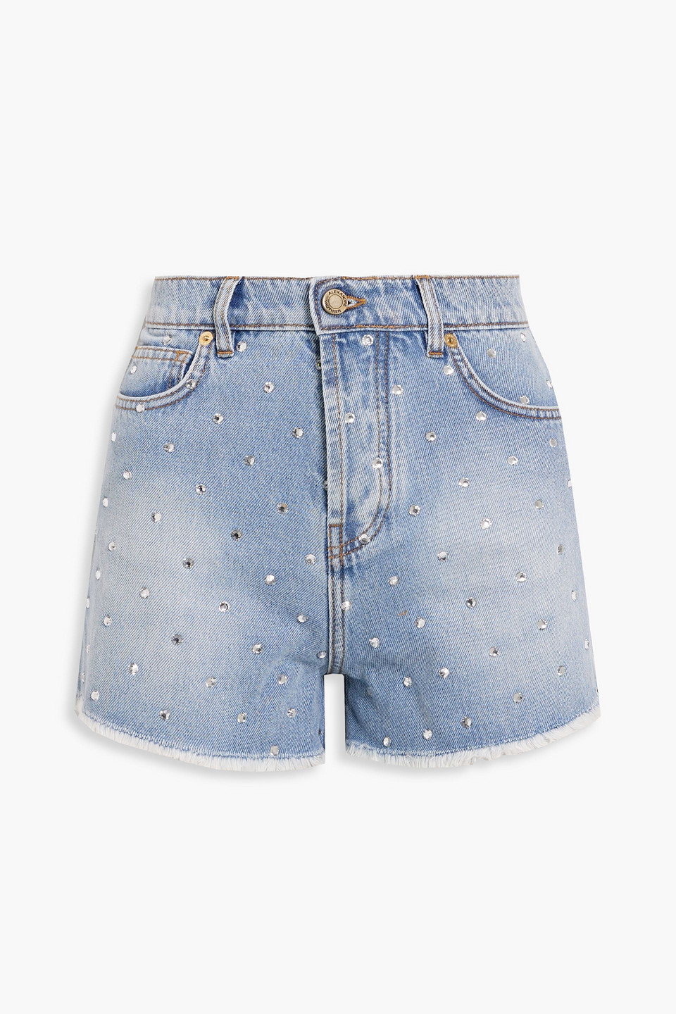 alexandre vauthier - frayed crystal-embellished denim shorts - blue - 28