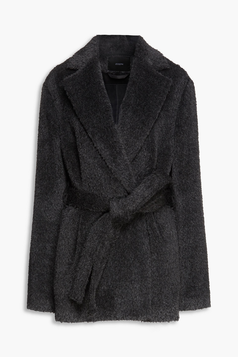 Joseph Cenda Belted Mélange Alpaca And Wool-blend Faux Fur Coat In Charcoal