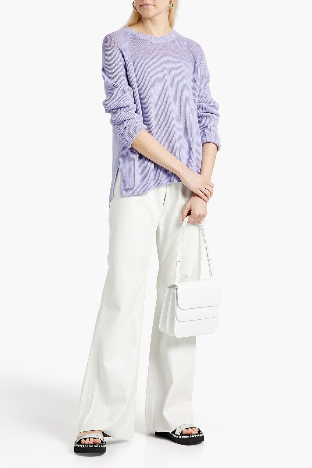THEORY Karenia paneled ribbed cashmere sweater