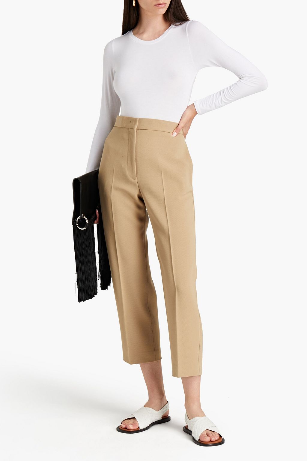 JIL SANDER Lang Cropped Hose mit geradem Bein aus Woll-Twill