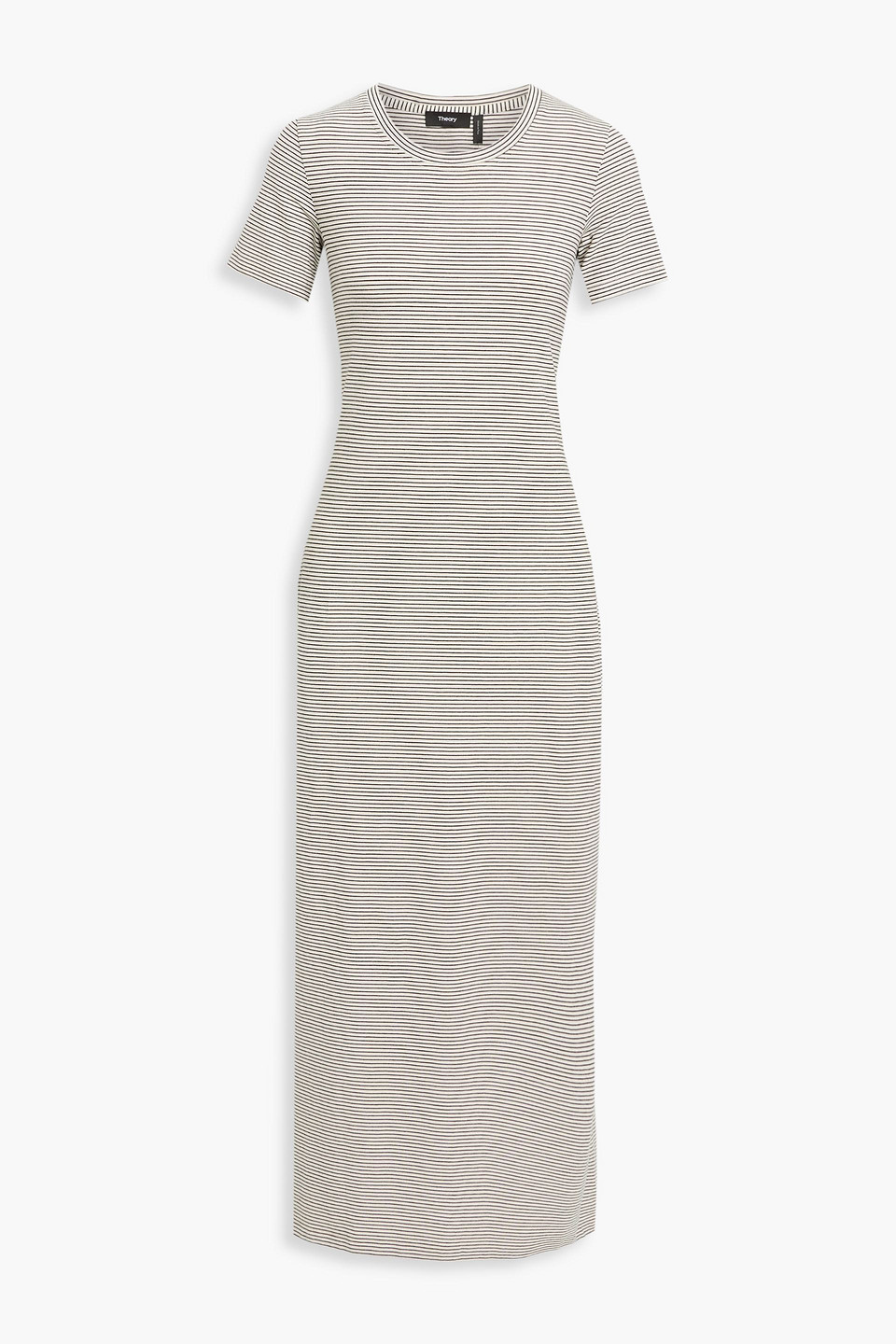 theory - cherryal striped stretch pima cotton and modal-blend jersey midi dress - black - m