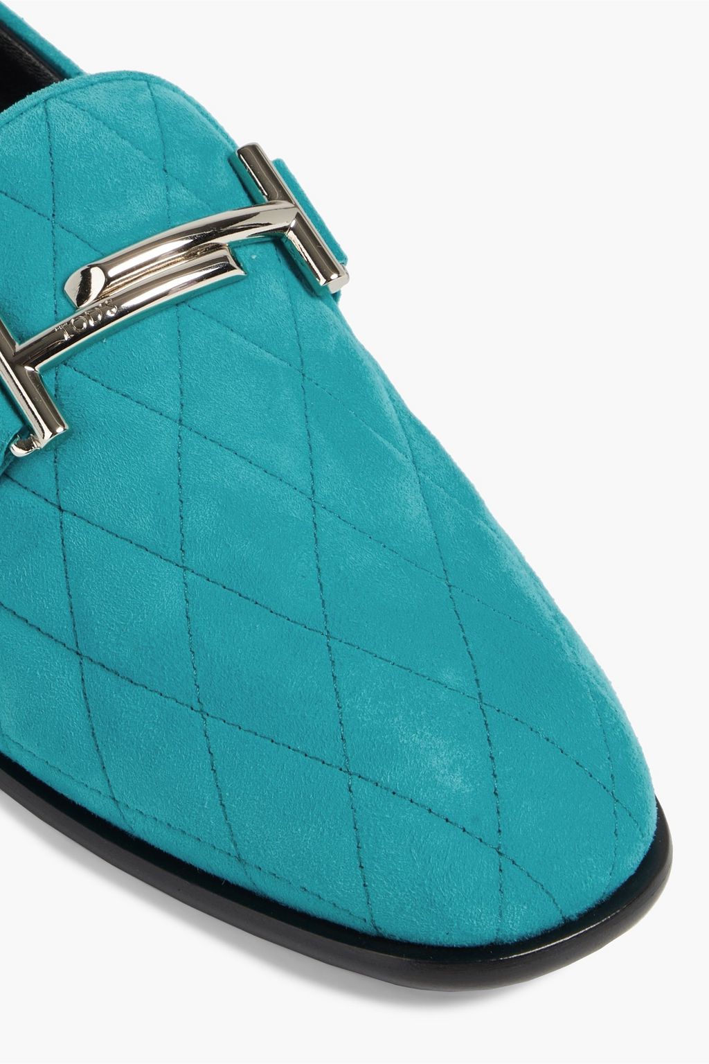TOD'S Embellished quilted suede loafers