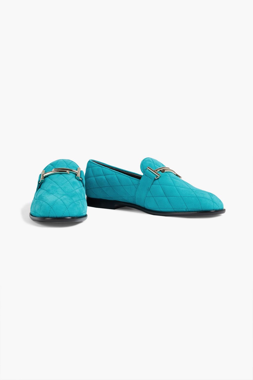 TOD'S Embellished quilted suede loafers