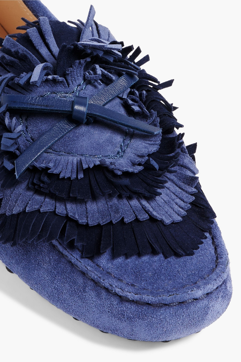 Tod's Gommino Fringed Suede Loafers In Navy