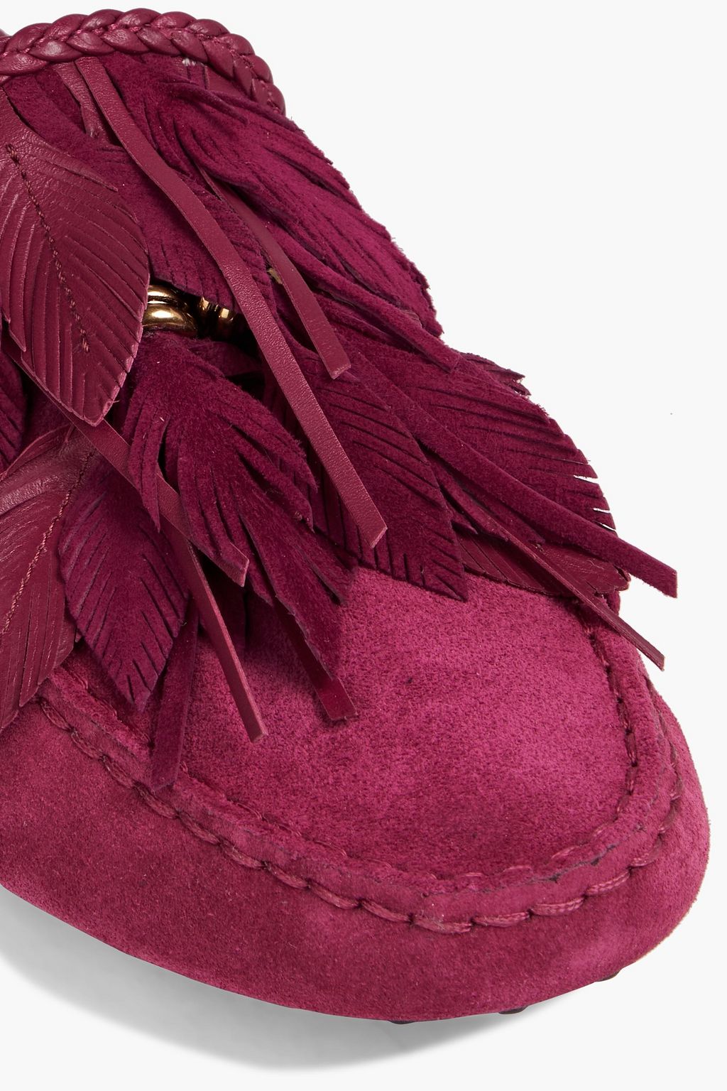 TOD'S Fringed suede collapsible-heel loafers