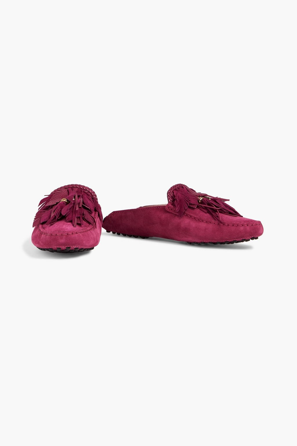 TOD'S Fringed suede collapsible-heel loafers