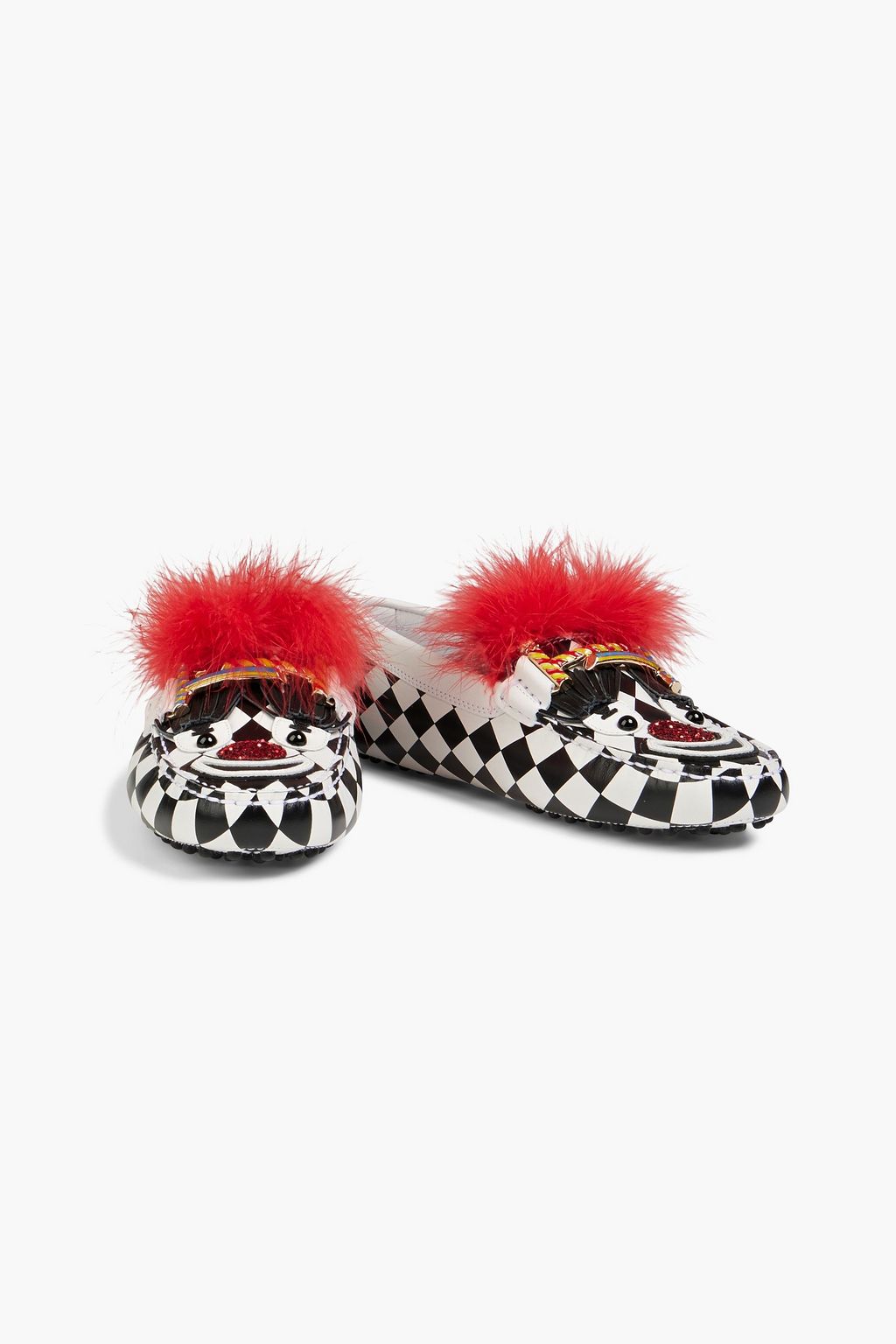TOD'S Appliquéd checked leather loafers