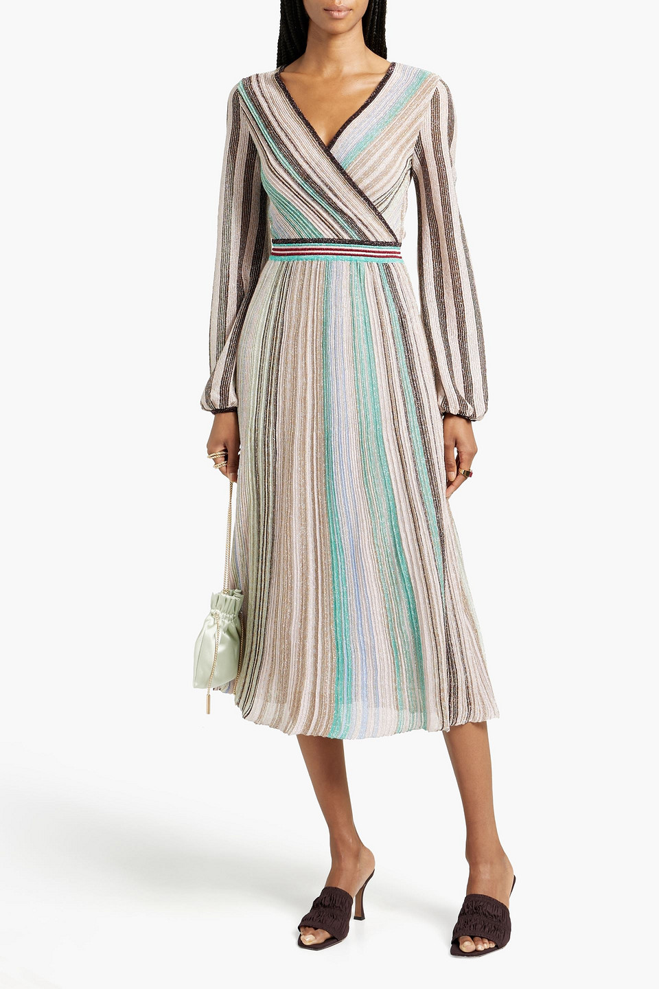 missoni metallic striped dress Missoni Long-Sleeve V-neck Maxi Dress