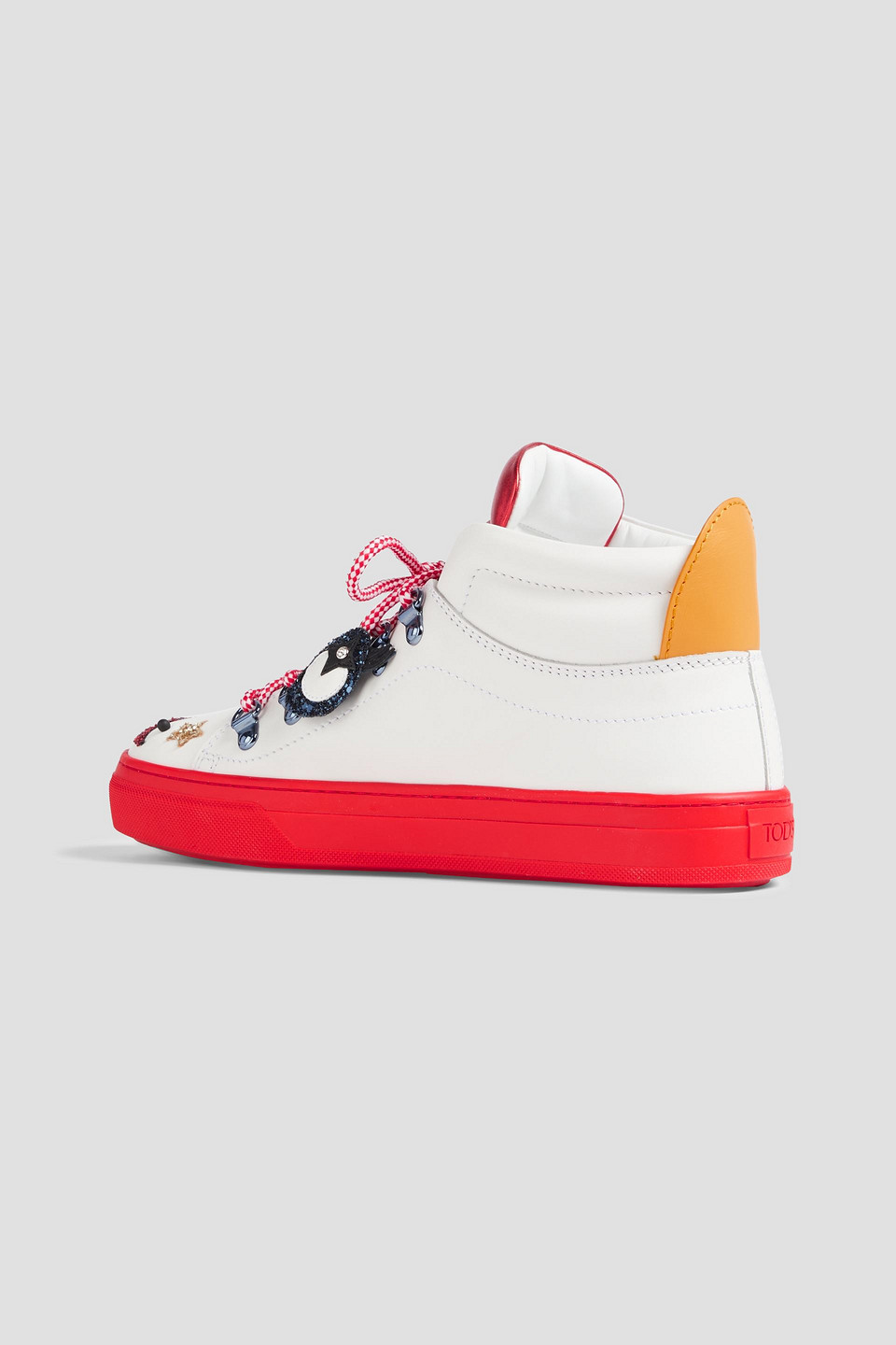 Shop Tod's Embellished Leather High-top Sneakers In White