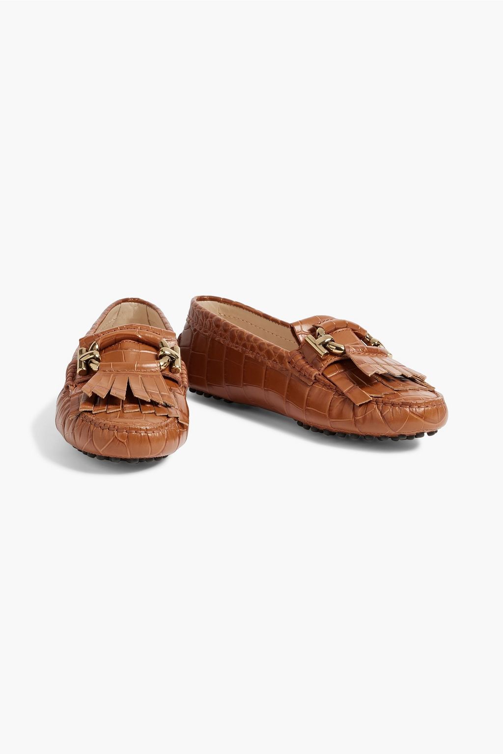 TOD'S Fringed croc-effect leather loafers