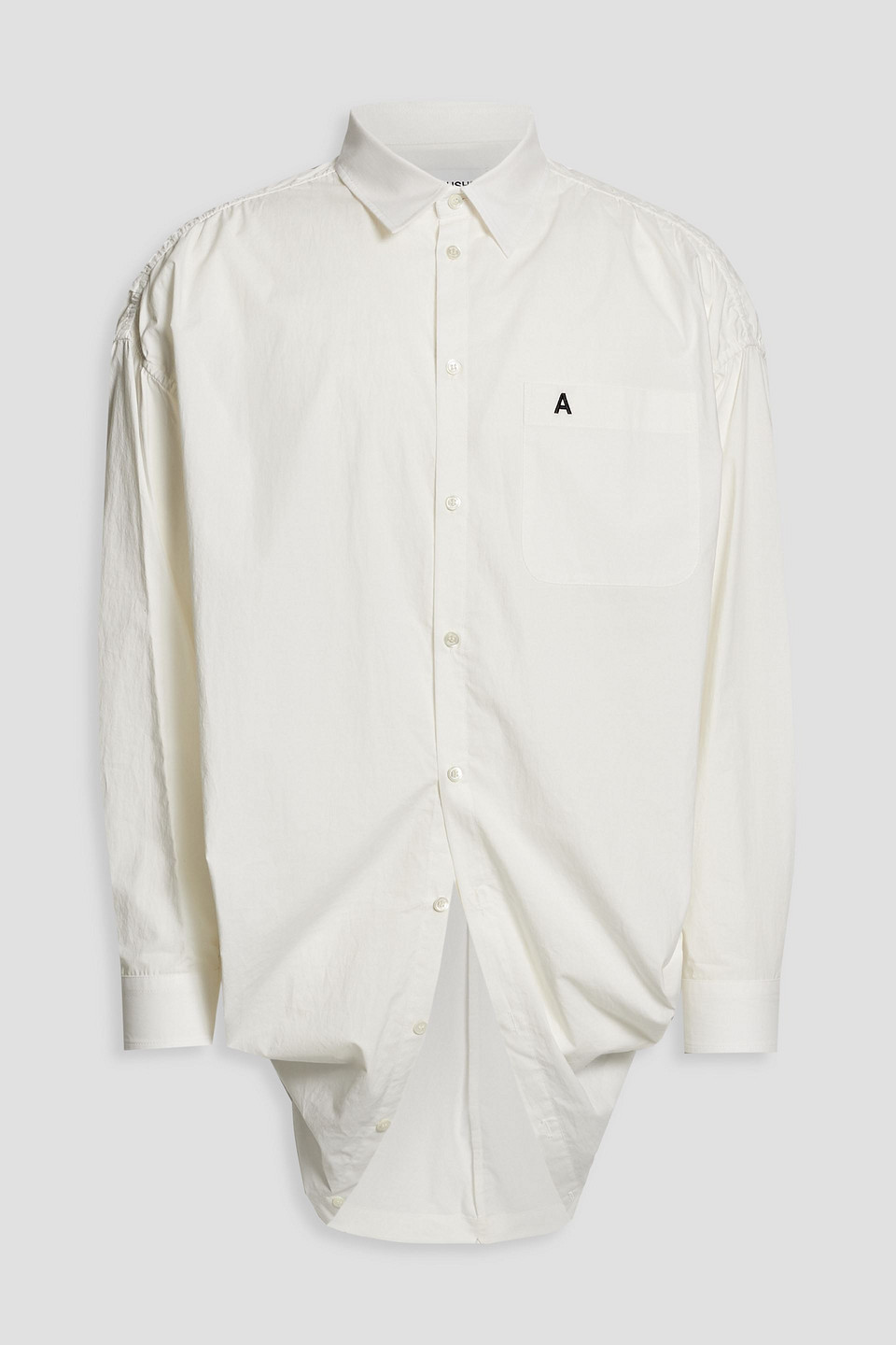 Ambush Ruched Embroidered Cotton-poplin Shirt In White