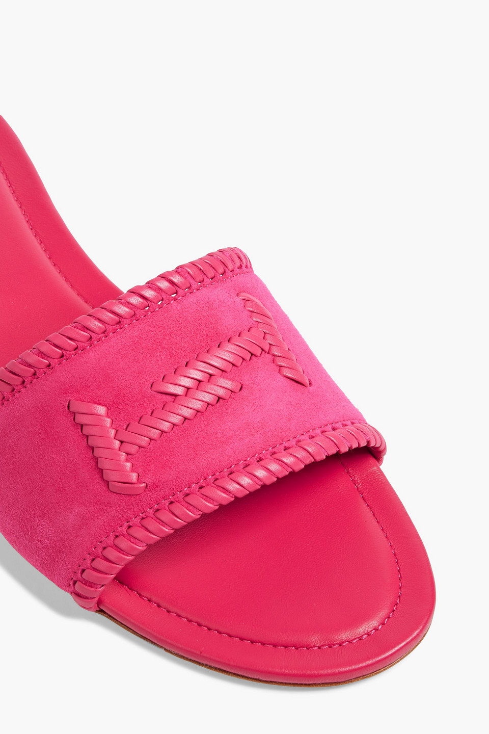 Shop Tod's Double T Whipstitched Suede Slides In Fuchsia