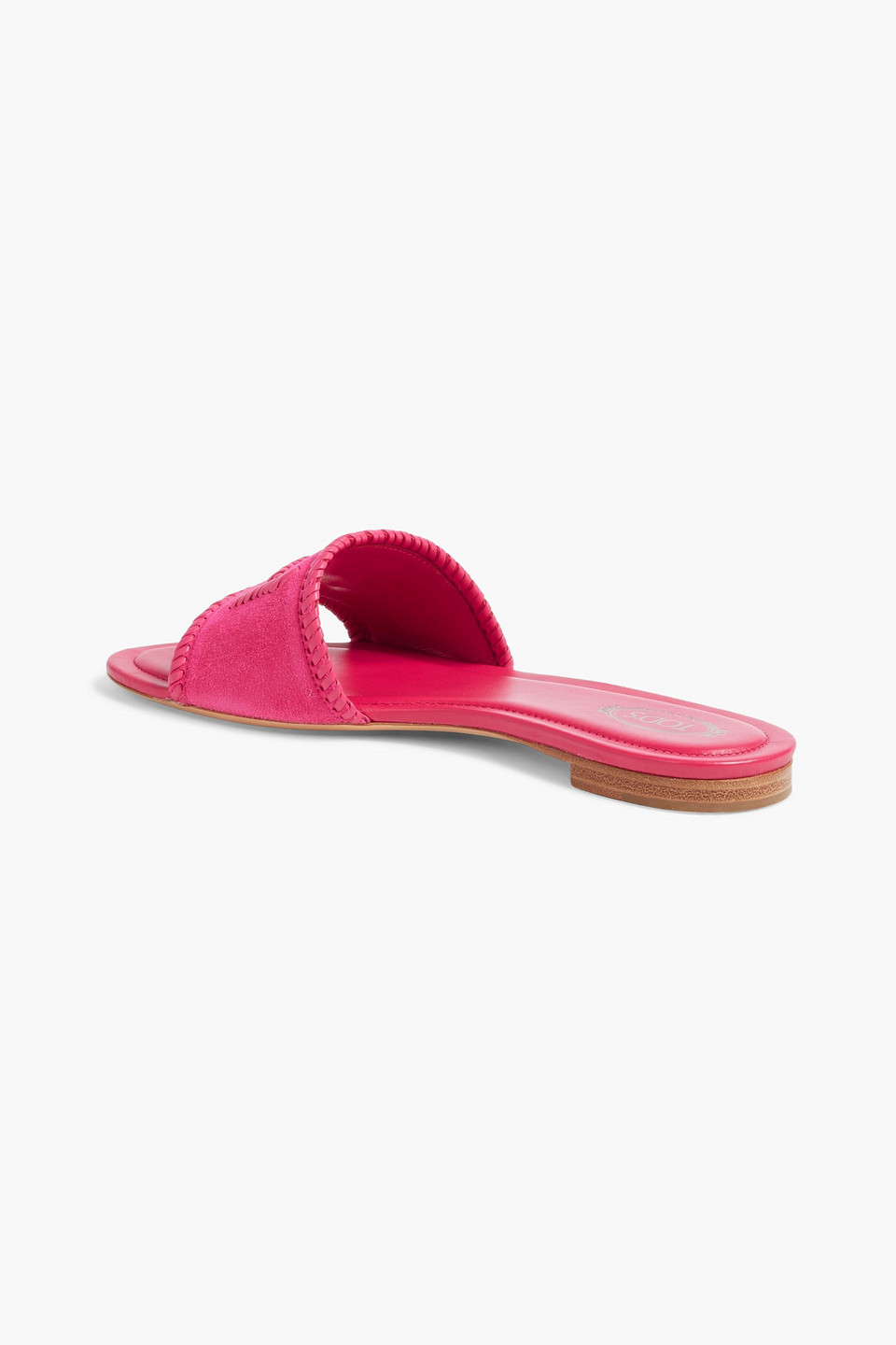 Shop Tod's Double T Whipstitched Suede Slides In Fuchsia